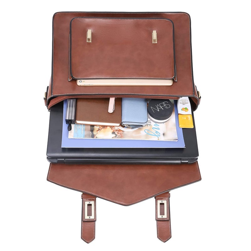 ECOSUSI Backpack for Women Briefcase Messenger Laptop Bag Vegan Leather Satchel Work Bags Fits 15.6 inch Laptops, Coffee - Image 4